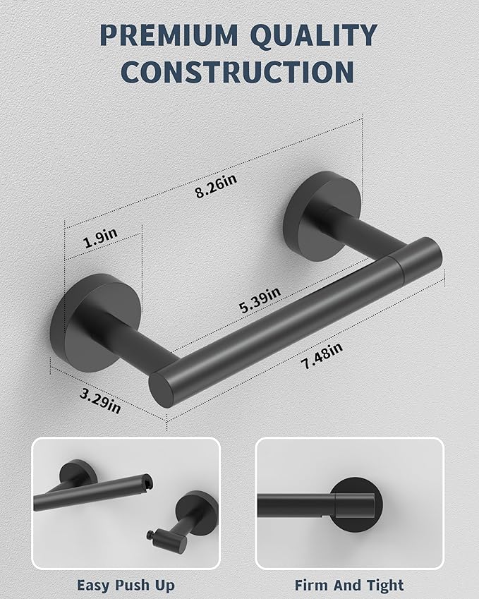 Matte Black Toilet Paper Holder SUS304 Stainless Steel Double Post Pivoting Toilet Paper Roll Holder Wall Mounted Toilet Tissue Holder for Commercial Bathroom RV