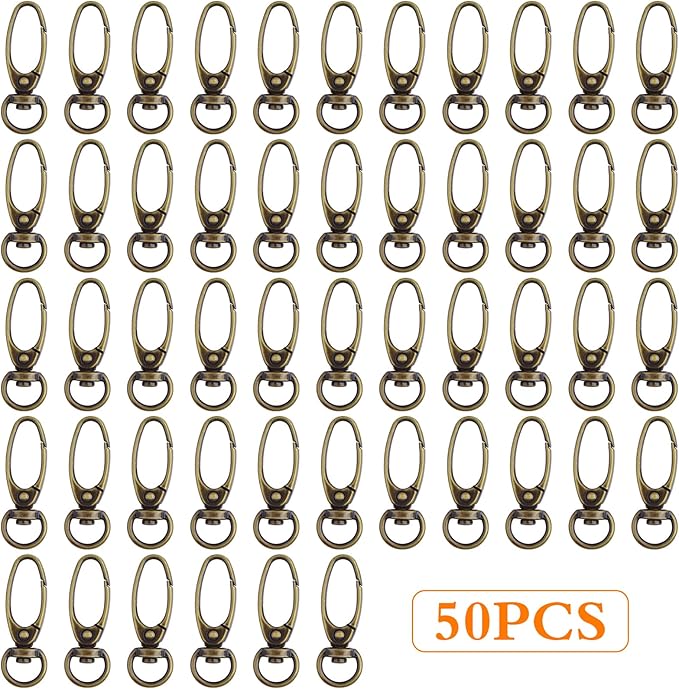 50pcs 38 mm 360 Degree Swivel Trigger Clips Metal Keyring Curved Oval Lobster Clasps Snap Hooks for Keychains Lanyard Handbag Purse Craft Projects Decoration, Antique Bronze