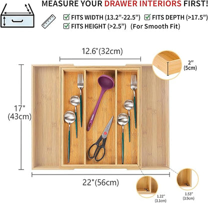 Utoplike Bamboo Expandable Kitchen Drawer Organizer, Adjustable Utensil Holder and Cutlery Tray Organiser, Drawer Divider for Silverware, Flatware, Knives in Kitchen, Bedroom, Living Room, 5 Slot
