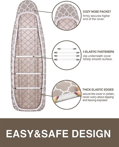 Extra Wide Ironing Board Cover and Pad,18X49 Reflective Silicone Ironing Board Cover,Resist Scorching and Staining,4 Fasteners,Elastic Edges,Large Protective Scorch Mesh Cloth,18X49in