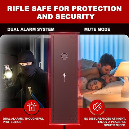 8-12 Gun Cabinet, Gun Safe for Rifles and Pistols, Electronic Rifle Safes for Home, Long Gun Cabinet for Shotgun, Large Gun Locker with Adjustable Shelf, Dual Alarm & Mute System, Quick Access