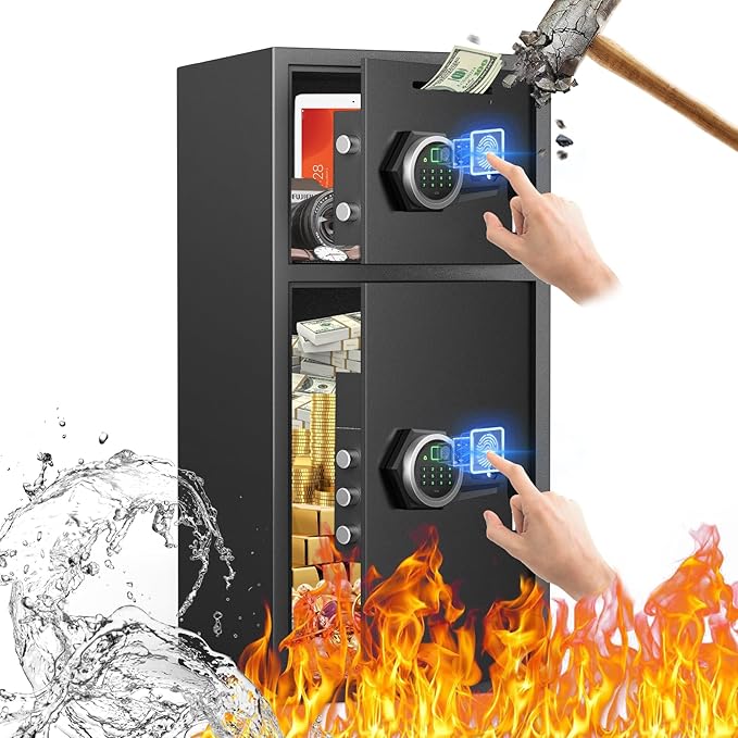 7.0 Cu ft Safe Box Fireproof Waterproof,with LED Light fire proof safe Box for home documents,password personal Fingerprint Safes with Deposit Slot & Dual Alarm System，Security Box fo Valuables