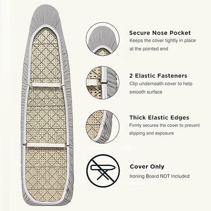 Ironing Board Cover and Pad 18"x54" Extra Thick Natural Cotton, Scorch and Stain Resistant Iron Board Cover, Extra Large Iron Board Cover with Fasteners Heavy Duty Heatproof Elastic Edge Gray