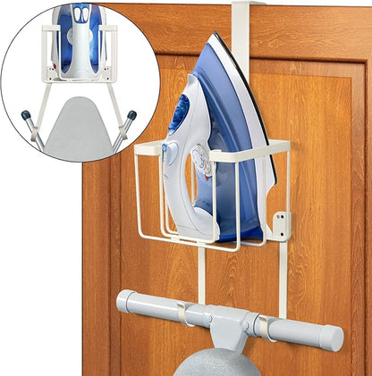 ORLESS Over The Door/Wall Mount Ironing Board Hanger, Laundry Room Iron and Ironing Caddy Board Storage Holder White