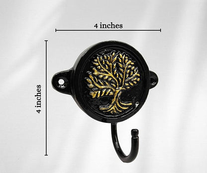 Aluminium Tree of Life Print (1-Pack) Single Wall Hooks, Black Tree of Life Themed Hooks for Hanging Leash-Wall Mount Hanger, Organization Decorative Wall Hook (Tree of Life)