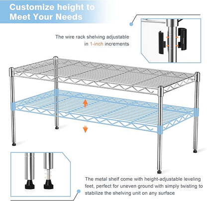 1-Tier Wire Shelf Rack,30" Wx14 Dx17 H,Single Metal Shelves Rack,Height Adjustable Metal Wire Shelving Unit and Storage for Kitchen,Cabinet,Countertop,Under-Sink,Closet,Pantry,Studio