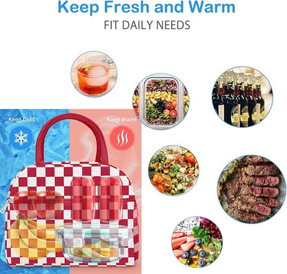 DALINDA Corduroy Lunch Bag Lunch Box for Women Men,Cute Insulated LunchBags,Water-Resistant Cooler Lunch Tote Bag, Reusable LunchBox Large Capacity for Work Travel Picnic
