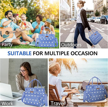 Lunch Bag Lunch Box Women - Leakproof Insulated Lunch Cooler Bag for Women - Large Lunch Tote Bags Adults, Blue Pentagram
