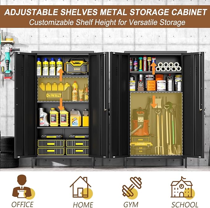 47.24" Metal Storage Locker with Lockable, Employees Metal Steel Locker with 2 Door ＆ 3 Adjustable Shelves, Small Locker Storage Cabinets for Home, School, Office, Gym (Black)