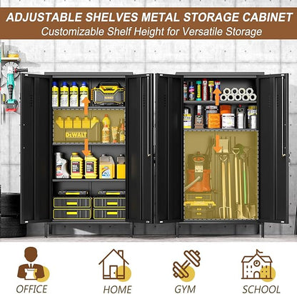 47.24" Metal Storage Locker with Lockable, Employees Metal Steel Locker with 2 Door ＆ 3 Adjustable Shelves, Small Locker Storage Cabinets for Home, School, Office, Gym (Black)
