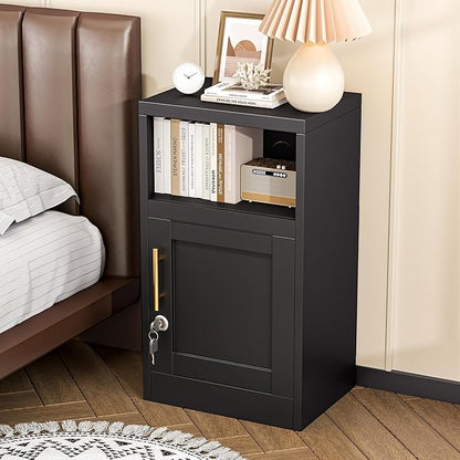 Tokawa Metal Black Locking Nightstand, 27.56" Locker with Magnetic Door and Adjustable Shelve, Small Locker Nightstand, Side Table Storage Cabinets for Bedroom, Living Room, Office