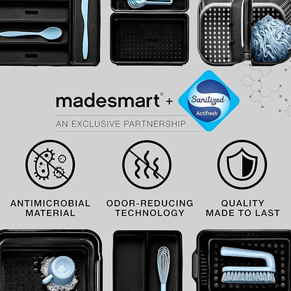 madesmart Premium Antimicrobial Classic Mini Utensil Tray Soft Grip, Non-Slip Kitchen Drawer, Multi-Purpose Home Organization, EPA Certified, 2 Compartments, Carbon