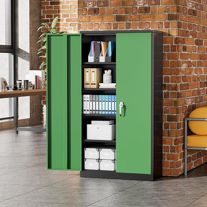 Greenvelly Metal Storage Cabinet, 72" Locking Metal Garage Storage Cabinet with Doors and 4 Adjustable Shelves, Lockable Steel Cabinet for Home Office, Garage, Shop, School (Green 36" W x 18" D)