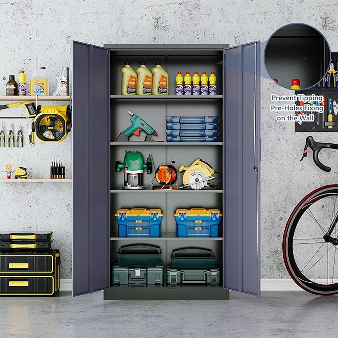 Metal Locker Storage Cabinet,Locking Cabinet with Doors and Adjustbale Shelves,Garage Storage Cabinets for Basement,Home Office