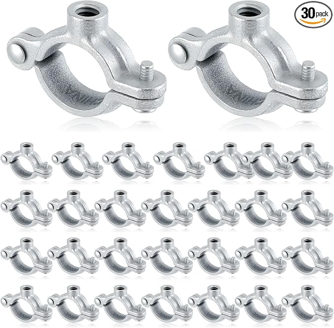 30 Pack 3/4" Split Ring Pipe Hanger for Thread Rod Galvanized Iron Mounting Bracket Support for Tubing Wall Ceiling Mount Combination Industrial Decor