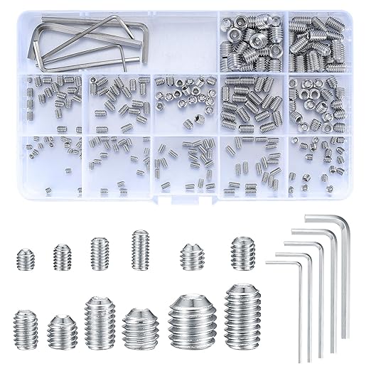 240 Pcs Set Screws Assortment Kit (M3, M4, M5, M6, M8) with Allen Keys–Durable Metric Cup Point 304 Stainless Steel for Bathroom Fixtures, Light Fixture Screws,Door Knobs, Faucets, Plumbing, and More