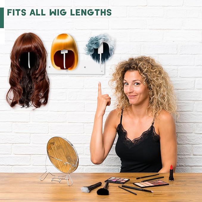 Hanging Wig Stand for Multiple Wigs, 6 PCS Wall Mounted Wig Hanger Holder, Sturdy Wig Storage Organizer Rack for Display, Storage, Styling, Drying (Carbon Steel and Wood)