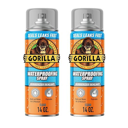 Gorilla Waterproof Patch & Seal Rubberized Sealant Spray, Crystal Clear, 14 Ounce (Pack of 2) - Seals Out Water, Air, and Moisture