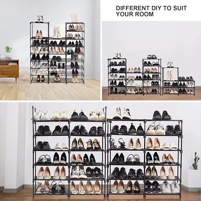 Mavivegue Extra Large Shoe Rack, 8 Tier 4 Rows 72-76 Pairs Big Tall Metal Shoe Shelf,Big Boot Rack Storage Organizer for Garage,Show Rack Shoe Holder Stand,Closet Rack Organizers and Storage
