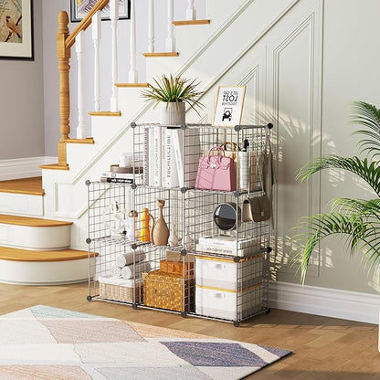 C&AHOME Wire Cube Storage, 8 - Cube Organizer Metal C Grids, Modular Shelves Units, Closet Organizer, Ideal for Home, Office, Living Room, 24.8" L x 12.4" W x 48.4" H, Silver Gray UWCS3008G