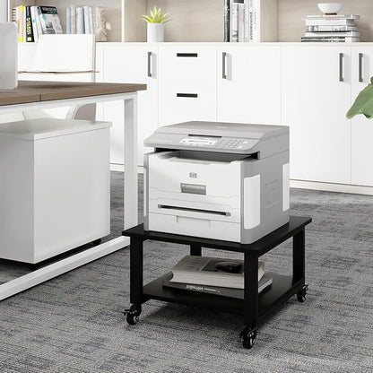 Natwind 2 Tiers Office Movable Laser Printer Copier Stand Cart Under Desk Heavy Duty Dark Brown Rolling Table with Storage Floor-Standing Holder on Wheels Fax Paper Organizer Shelf for Home (Black)