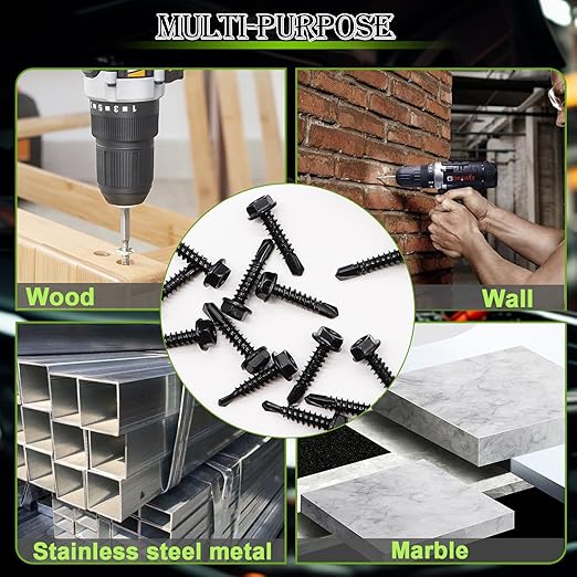 mxuteuk #8×3/4" Self Tapping Screws,410 Stainless Steel Self Tapping Screws for Metal,Self Drilling Screws,Hex Washer Head Screws Suitable for Wood, Metal or Tough Materials (180PCS)
