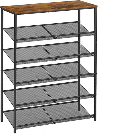 VASAGLE Shoe Rack for Entryway, 6-Tier Shoe Rack Organizer with Storage Shelves and Spacious Top, Freestanding, Adjustable, Industrial, Rustic Brown and Ink Black ULBS044KD01
