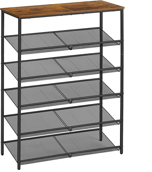 VASAGLE Shoe Rack for Entryway, 6-Tier Shoe Rack Organizer with Storage Shelves and Spacious Top, Freestanding, Adjustable, Industrial, Rustic Brown and Ink Black ULBS044KD01