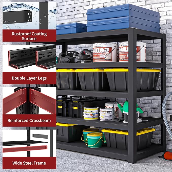 Shelving Units and Storage, 1800LBS Garage Storage Shelves, 3 Tier Shelving Unit, Steel Industrial Shelving, Adjustable Standing Shelf for Garage, Home, Warehouse 36" H x 36" W x 16" D, Black