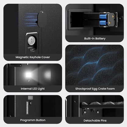 Grimtron Quick Access Wall Safe with Removable Pegboard & Shelfs, Flat Hidden Wall Safes Between The Studs 16" Centers, Black Wall Mount Safe for Valuables, Gifts for Men and Women