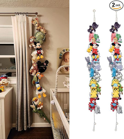 2PCS Stuffed Animals Storage Chain Organizers 80" Cotton Hanging Storage Chain with 40 Metal Clips Stuffed Animal Display Holder Chain for Wall or Corner Nursery Play Room
