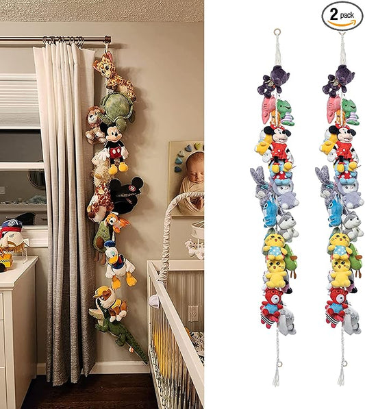 2PCS Stuffed Animals Storage Chain Organizers 80" Cotton Hanging Storage Chain with 40 Metal Clips Stuffed Animal Display Holder Chain for Wall or Corner Nursery Play Room