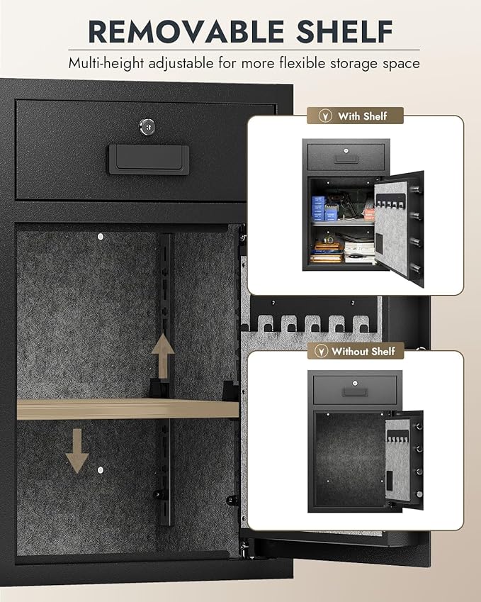 5.1 Cu Ft Heavy Duty Drawer Safes Home Safe with Fireproof and Waterproof Bag Safe Box with Digital Keypad Alarm System Removable Shelf for Cash Files Office Hotel