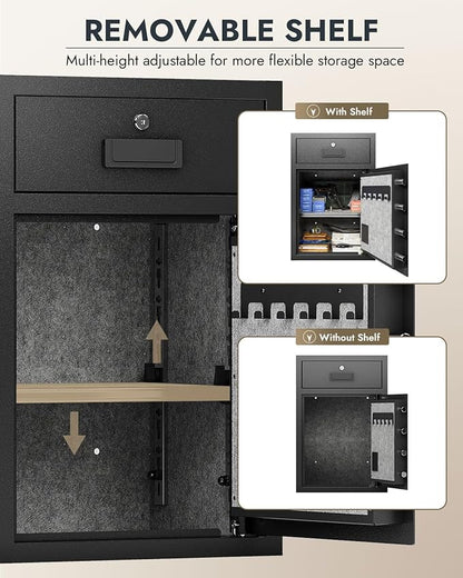 5.1 Cu Ft Heavy Duty Drawer Safes Home Safe with Fireproof and Waterproof Bag Safe Box with Digital Keypad Alarm System Removable Shelf for Cash Files Office Hotel