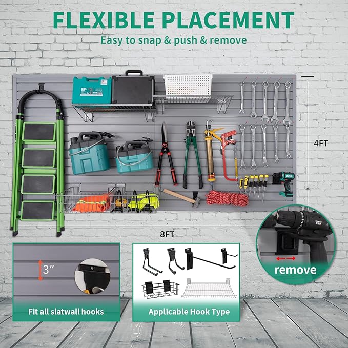 Slat Wall Paneling Garage Slat Wall Storage Systems Grey Slatwall Panels 4'x8' Power Tool Organizer Wall Mount, PVC Garage Storage & Organization Products Slate Board Panel for Retail Display