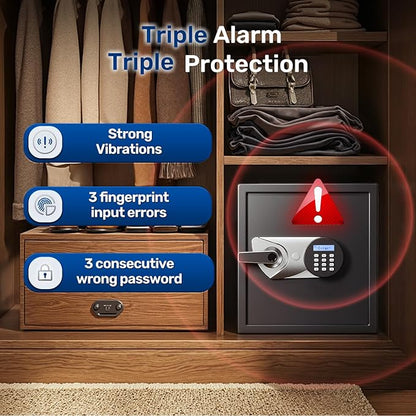 BlackSmith 1.8 Cubic Feet Biometric Safe Box Quick Access Fingerprint Handgun Safe Home Security Safe for Money Firearm Valuables with Removable Shelf Dual Alarm System Fireproof Bag