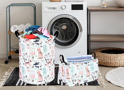 KUNRO Rectangle Cat Pattern Storage Basket Gift Shelf Basket Storage Bin, Nursery Basket Organizer Box for With Handles for Room Deco