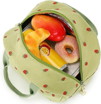 Bluboon Lunch Bag for Women Men Cute Corduroy Lunch Tote Bags Reusable Insulated Lunch Box Large Capacity Reusable Insulated Cooler for Work Picnic or Travel