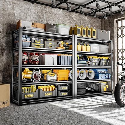 72" H Adjustable Garage Shelving 2500LBS Storage Shelves 5-Tier Heavy Duty Metal Shelves Organization Utility Industrial Shelves Rack for Garage Warehouse Pantry Basement,Black (19.6" D×59" W×72" H)