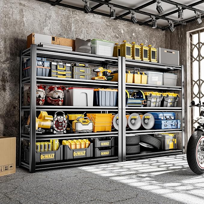5 Tier Garage Shelving Units 72"H Storage Adjustable Shelves 2000LBS Heavy Duty Metal Shelves Utility Industrial Shelving Rack for Garage Warehouse Pantry Basement,Black (15.7"D×35.4"W×72"H)
