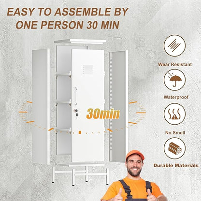 47.24" Metal Storage Locker with Lockable, Employees Metal Steel Locker with 1 Door ＆ 3 Adjustable Shelves, Small Locker Storage Cabinets for Home, School, Office, Gym (White)