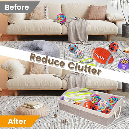 Large Dog Toy Basket With Handle, Foldable Dog Toy Box for Living Room Area, 28.5" Basket for Dog's Toys, Clothes, Organizers and Storage with Hard Board, Anti-slip for Pet Toys (Brown, Large)