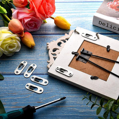 Ripeng 30 Pcs Single Keyhole Hangers Picture Hanger with 60 Pcs Screws Metal Keyhole Hanging Brackets Fasteners for Wall Mirror Picture Frames, 43 x 16 mm(Silver)