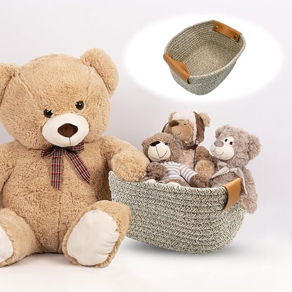 Small Woven Basket, Cute Cotton Rope Basket for Organizing, Decorative Baskets for Gifts Empty, Organizer Bin for Cat Puppy Dog Toy Nursery Shelf Storage, Baby Shower, Birthday, Father’s Day (Coffee)