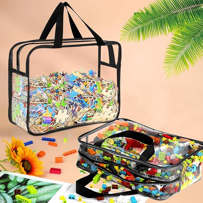 6 Packs Large Toy Storage Bags with Labels, Reusable Clear PVC Board Game Storage, Travel Waterproof Organizer Bags with Zipper for Building Blocks, Puzzle, Kids Books