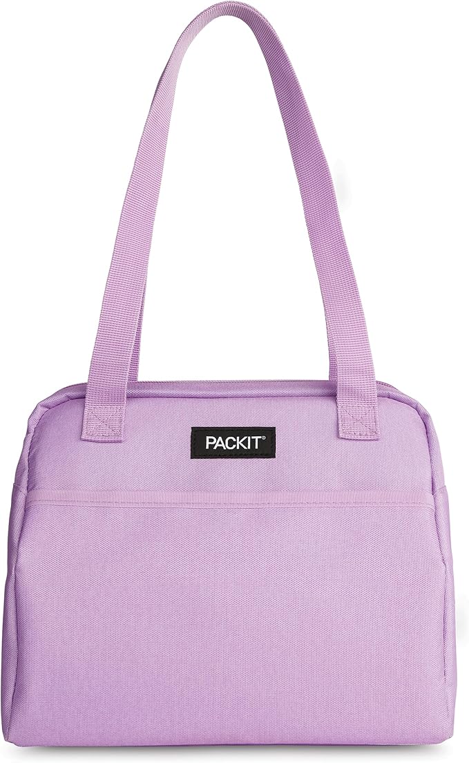 PackIt Freezable Hampton Lunch Bag, Lavender, Built with EcoFreeze® Technology, Collapsible, Reusable, Zip Closure with Front Pocket and Shoulder Straps, Designed for Fresh Office Lunches