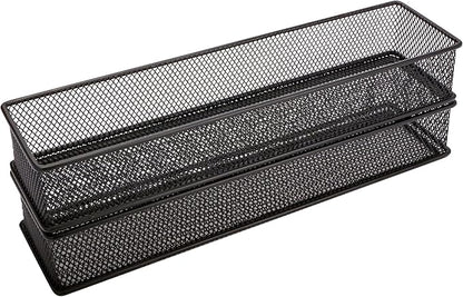 Annova Mesh Stackable Drawer Cabinet and Shelf Organizer Bins Storage Basket School Office Supply Holder Tray- Set of 2 (Black, 3x12x2 Inch)