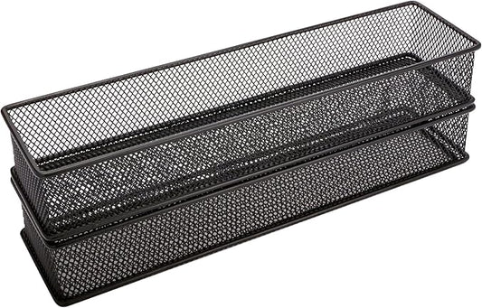 Annova Mesh Stackable Drawer Cabinet and Shelf Organizer Bins Storage Basket School Office Supply Holder Tray- Set of 2 (Black, 3x12x2 Inch)