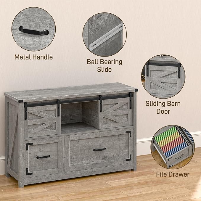 Vabches Lateral File Cabinets 2 Drawer with Sliding Barn Doors, Farmhouse Filing Cabinet with 2 Drawer for Home Office，Filing Organization Storage Cabinets for Hanging Files Letter/Legal/F4/A4