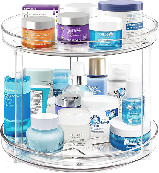 2 Tier Lazy Susan, 10.6 Inch Clear Makeup & Skincare Organizer, Bathroom Countertop Perfume Organizer